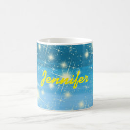 Blauer Himmel leuchtende Sterne gelber Name Kaffeetasse