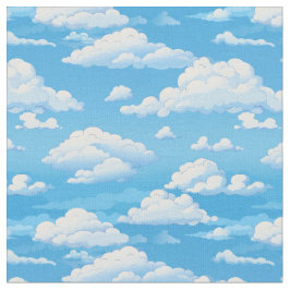 Blauer Himmel mit flauschigen Wolken Cartoon Stoff