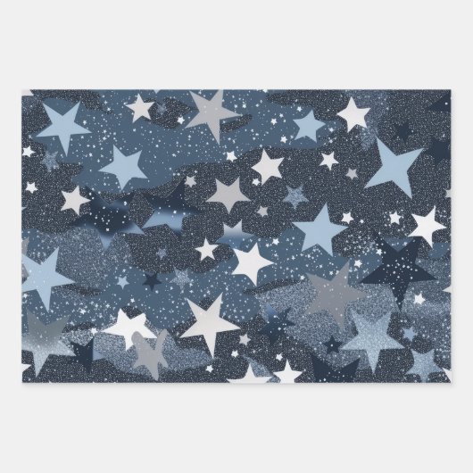 Blauer Himmel mit Silbermond und Sternen Geschenkpapier Set (Vorderseite 2)