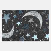 Blauer Himmel mit Silbermond und Sternen Geschenkpapier Set (Vorderseite)