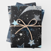 Blauer Himmel mit Silbermond und Sternen Geschenkpapier Set (Beispiel)