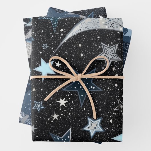 Blauer Himmel mit Silbermond und Sternen Geschenkpapier Set (Beispiel)