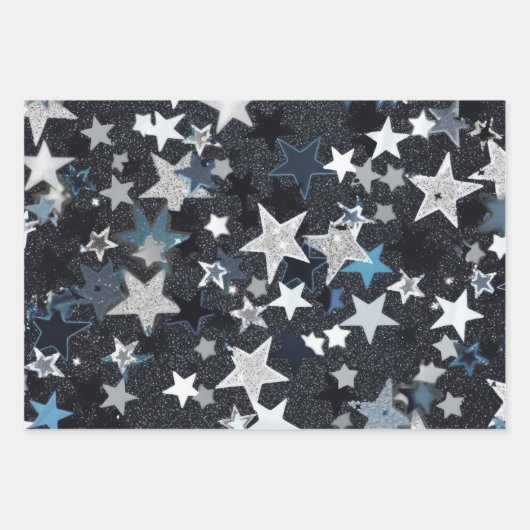 Blauer Himmel mit Silbermond und Sternen Geschenkpapier Set (Vorderseite 3)