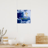 Blauer Himmel mit weißen Wolken und goldenem Kreuz Poster (Küche)