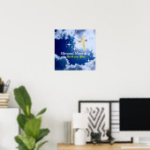 Blauer Himmel mit weißen Wolken und goldenem Kreuz Poster (Heimbüro)