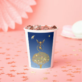 Blauer Himmel: Sterne, ein Vogel und sein goldener Pappbecher