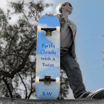 Blauer Himmel teilweise bewölkt mit einer Drehung  Skateboard<br><div class="desc">Himmelblau und ein Swirl aus weißer Wolke ist ein fotografisches Design Teil bewölkt mit einer Drehung Egal ob Wetter oder Wetter, Genießen Sie diesen strahlend optimistischen Himmelsblick. Natürlich wunderschön kann dieses Skateboard mit Initials und mit eigenem, individuellem Text personalisiert werden. Der Himmel ist das Limit. Dieses Bild ist die Originalfotografie...</div>