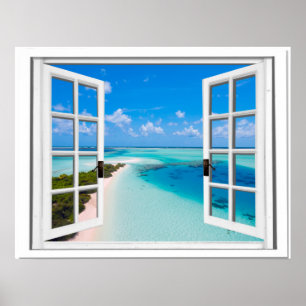 Blauer Himmel-Tranquil Seeansicht-Fake-Fenster Poster