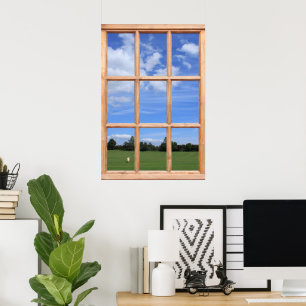 Blauer Himmel über dem Parkblick - Falsches Fenste Poster