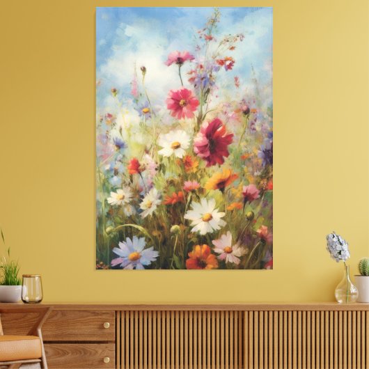 Blauer Himmel über Wildblume-Ölgemälde Leinwanddruck (Insitu (Wohnzimmer))