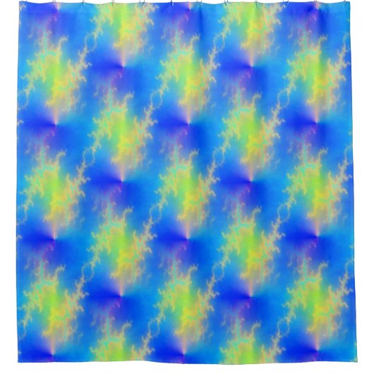 Blauer Himmel und goldgelbe Blitze Duschvorhang (Vorderseite)