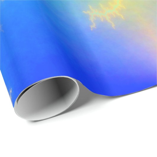 Blauer Himmel und goldgelbe Blitze Geschenkpapier (Rolleneckpunkt)