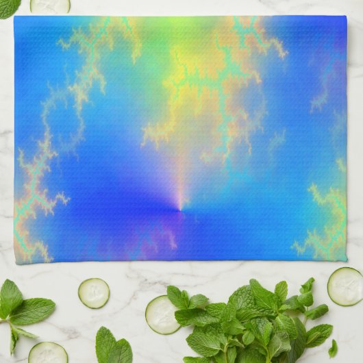 Blauer Himmel und goldgelbe Blitze Geschirrtuch (Gefaltet)