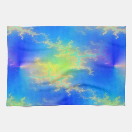 Blauer Himmel und goldgelbe Blitze Geschirrtuch (Horizontal)