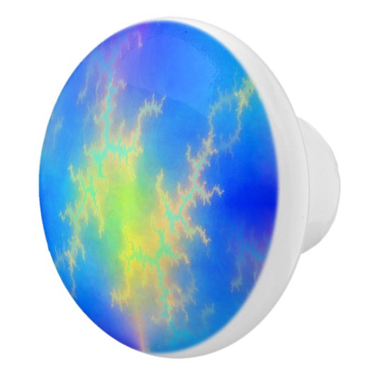 Blauer Himmel und goldgelbe Blitze Keramikknauf (Rechts)