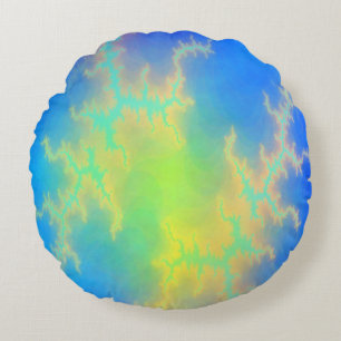 Blauer Himmel und goldgelbe Blitze Rundes Kissen