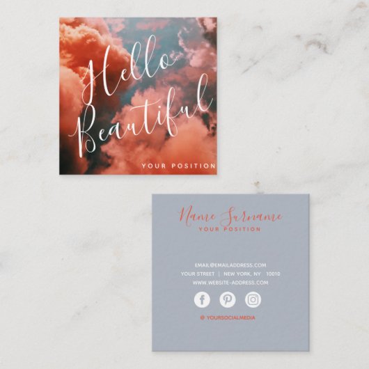 Blauer Himmel und rosa Wolken Quadratische Visitenkarte (Vorne/Hinten)