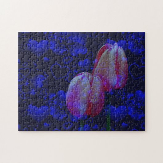 Blauer Himmel und rosafarbene Tulpen Kunst Puzzle (Horizontal)