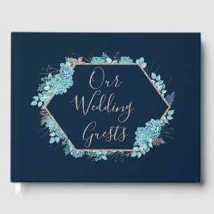 Blauer Himmel und Rose Gold-Hochzeitmonographie Gästebuch