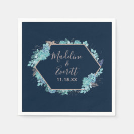 Blauer Himmel und Rose Gold-Hochzeitmonographie Serviette