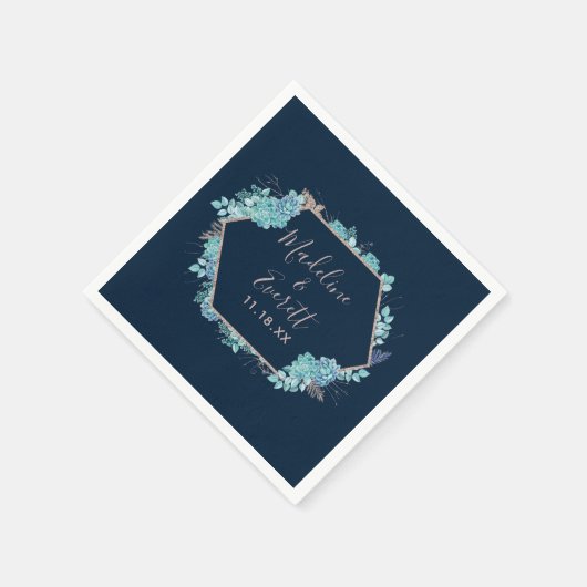 Blauer Himmel und Rose Gold-Hochzeitmonographie Serviette (Ecke)