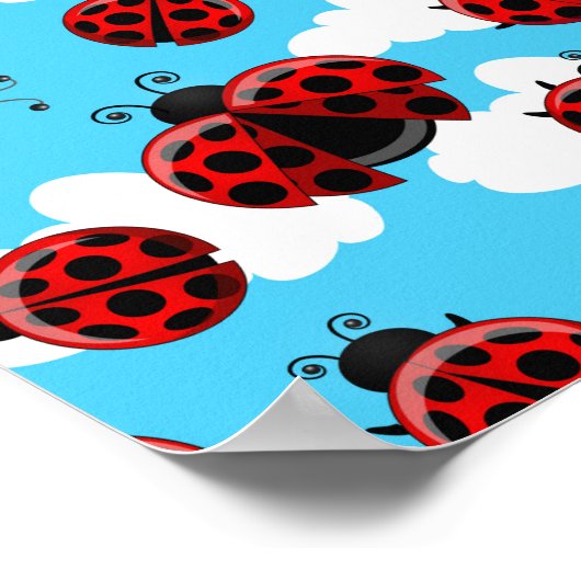 Blauer Himmel Weiße Wolken Rote Marienkäfer Käfer Poster (Ecke)