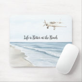 Blauer Himmel Weißes Flugzeug Strand Ozean Küste Mousepad (Mit Mouse)