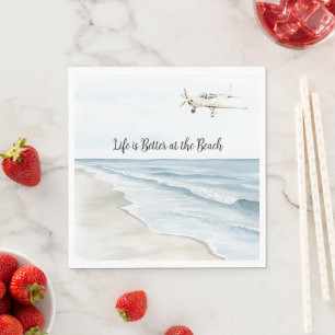 Blauer Himmel Weißes Flugzeug Strand Ozean Küste Serviette