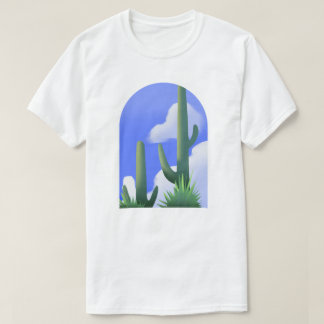Blauer Himmel Wüstenkaktus Malerei T-Shirt