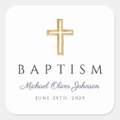Blauer Himmelskörper Religiöse Cross Boy Taufe Quadratischer Aufkleber (Vorderseite)