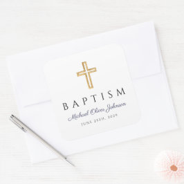 Blauer Himmelskörper Religiöse Cross Boy Taufe Quadratischer Aufkleber