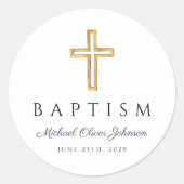 Blauer Himmelskörper Religiöse Cross Boy Taufe Runder Aufkleber (Vorderseite)