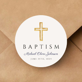 Blauer Himmelskörper Religiöse Cross Boy Taufe Runder Aufkleber