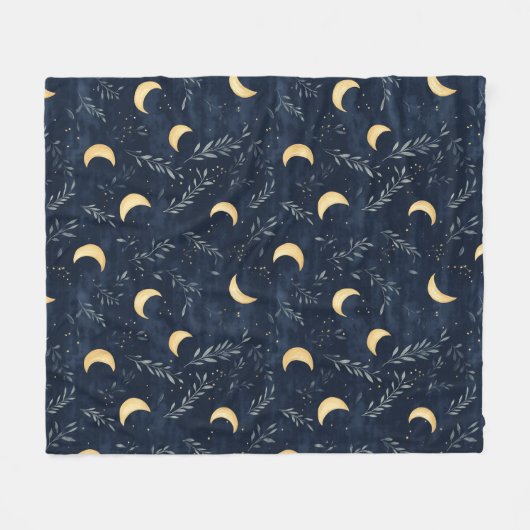 Blauer Himmelsmond und Blattblanket Fleecedecke (Vorderseite (Horizontal))