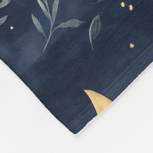 Blauer Himmelsmond und Blattblanket Fleecedecke (Ecke)