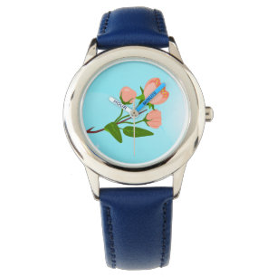 Blauer Himmelsverlauf mit blühendem Frühlingsarm Armbanduhr