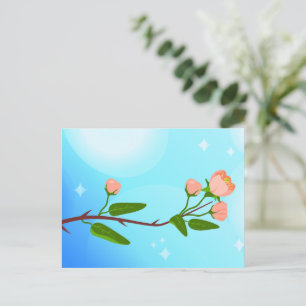Blauer Himmelsverlauf mit blühendem Frühlingsarm Postkarte