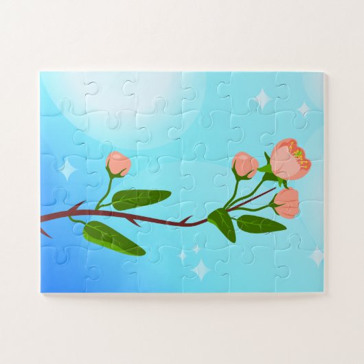 Blauer Himmelsverlauf mit blühendem Frühlingsarm Puzzle (Horizontal)