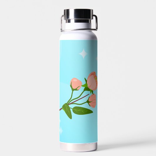 Blauer Himmelsverlauf mit blühendem Frühlingsarm Trinkflasche (Rückseite)