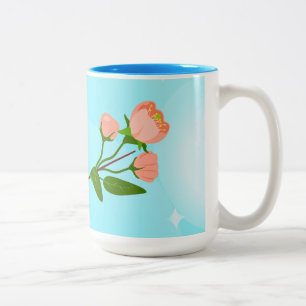 Blauer Himmelsverlauf mit blühendem Frühlingsarm Zweifarbige Tasse