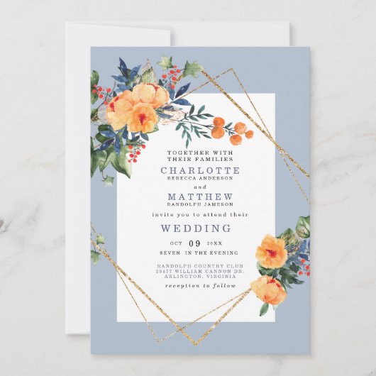 Blauer Hintergrund farbenfrohe Hochzeit der Wasser Einladung (Vorderseite)