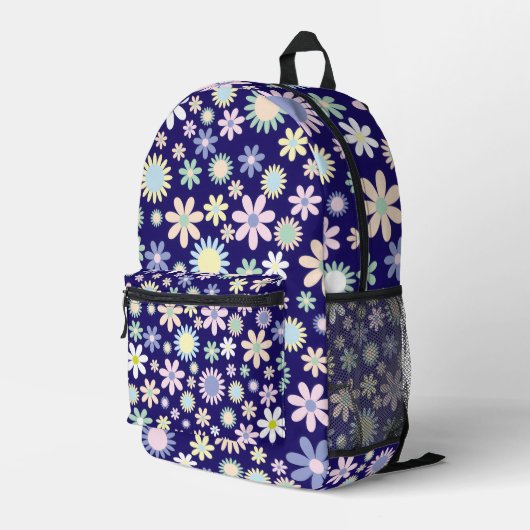 Blauer Hintergrund mit Blumenmuster Bedruckter Rucksack (Rückseitige Ecke Rechts)