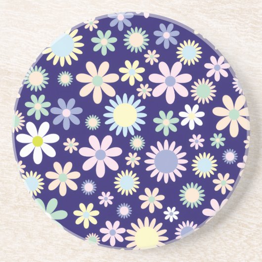 Blauer Hintergrund mit Blumenmuster Getränkeuntersetzer (Vorne)