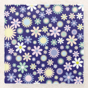 Blauer Hintergrund mit Blumenmuster Glasuntersetzer