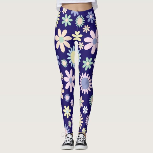 Blauer Hintergrund mit Blumenmuster Leggings (Vorderseite)
