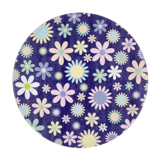 Blauer Hintergrund mit Blumenmuster Schneidebrett (Vorderseite)