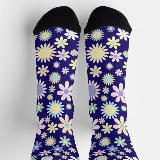 Blauer Hintergrund mit Blumenmuster Socken (Oben)