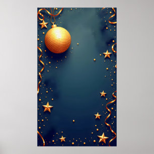 blauer Hintergrund mit goldenen Sternen und Weihna Poster