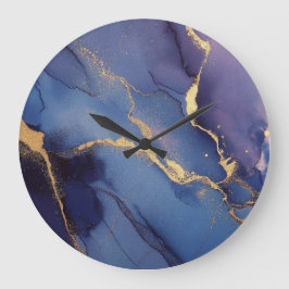 Blauer Hintergrund mit goldenen Streifen und Punkt Große Wanduhr