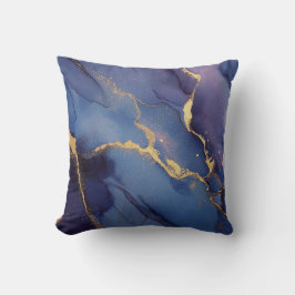 Blauer Hintergrund mit goldenen Streifen und Punkt Kissen